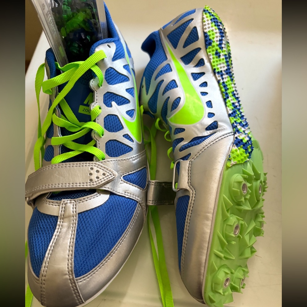 Nike Kids Sneakers - Blue, Silver, and Neon Green